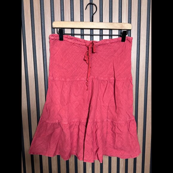 Allen Allen Skirt Small Womens Pink Coal 100% Linen Skater Tiered Belted - Picture 1 of 6